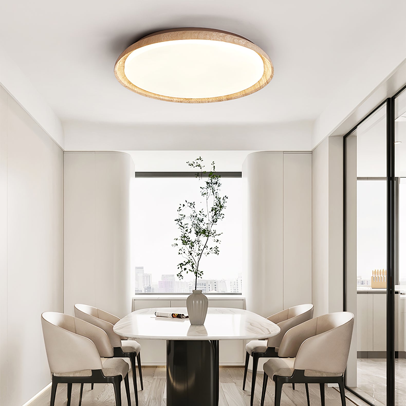 Elvinila Ring-Rim Travertine Ceiling Light - Lamp Copper