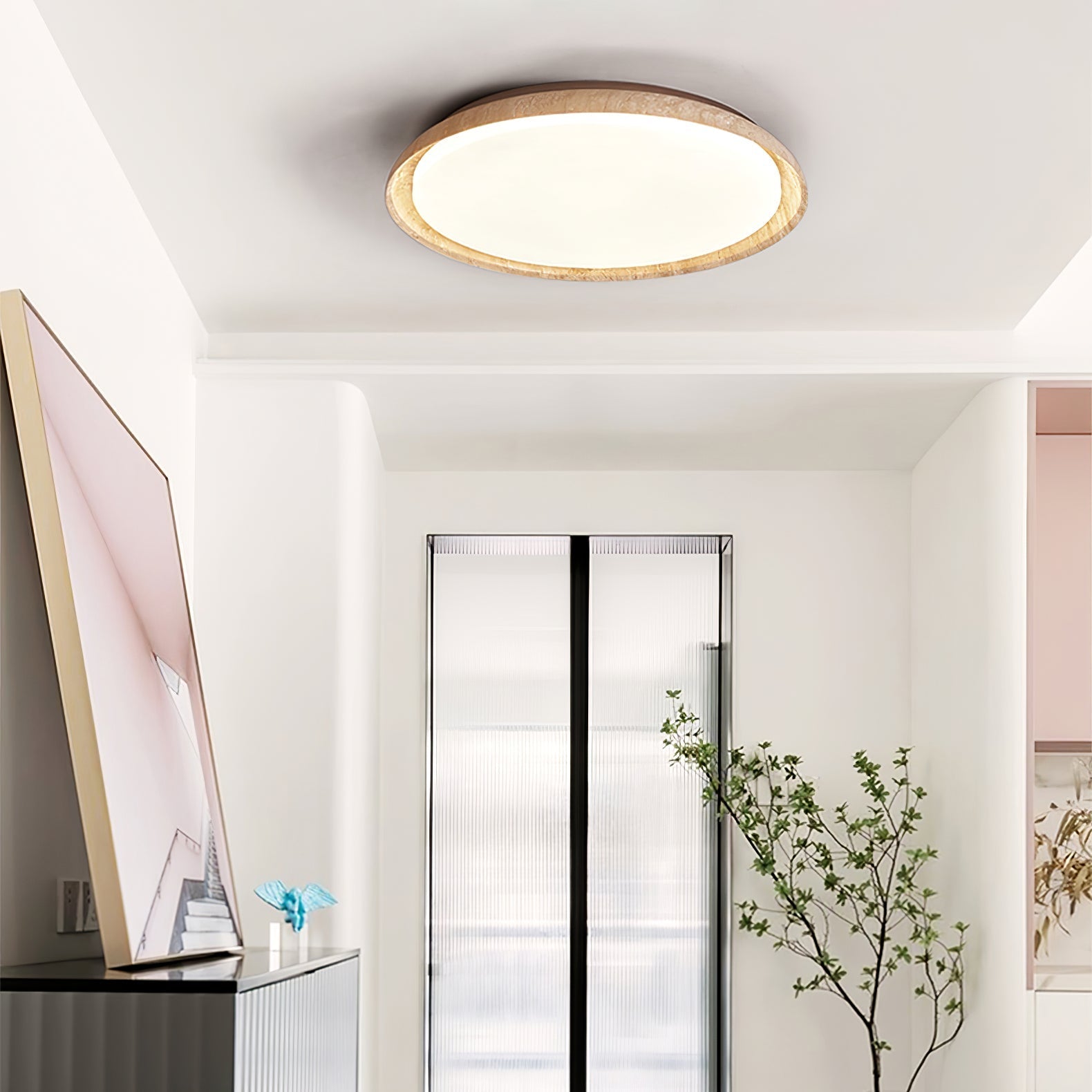 Elvinila Ring-Rim Travertine Ceiling Light - Lamp Copper