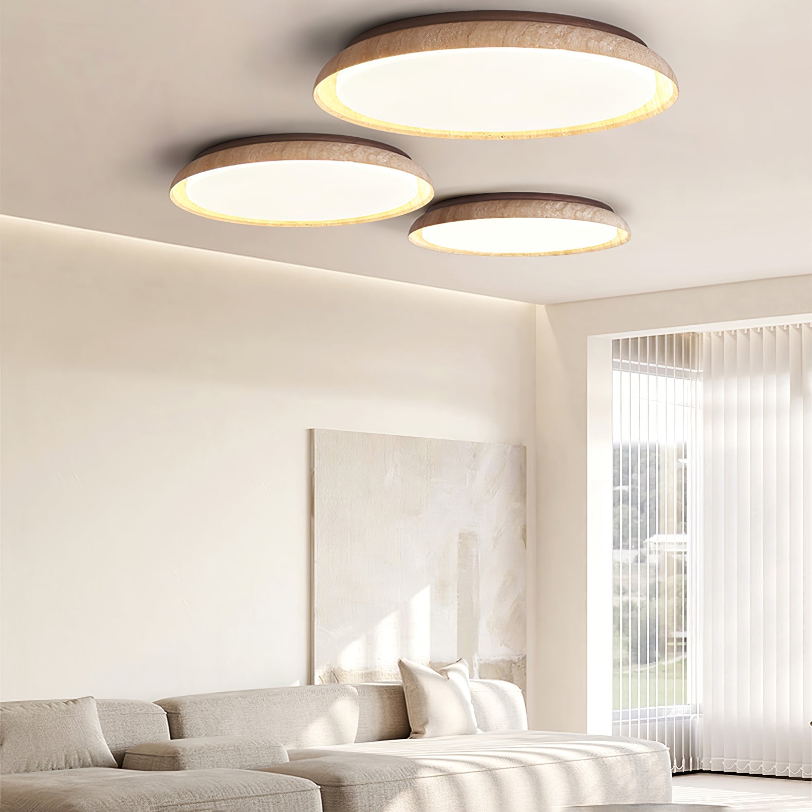 Elvinila Ring-Rim Travertine Ceiling Light - Lamp Copper