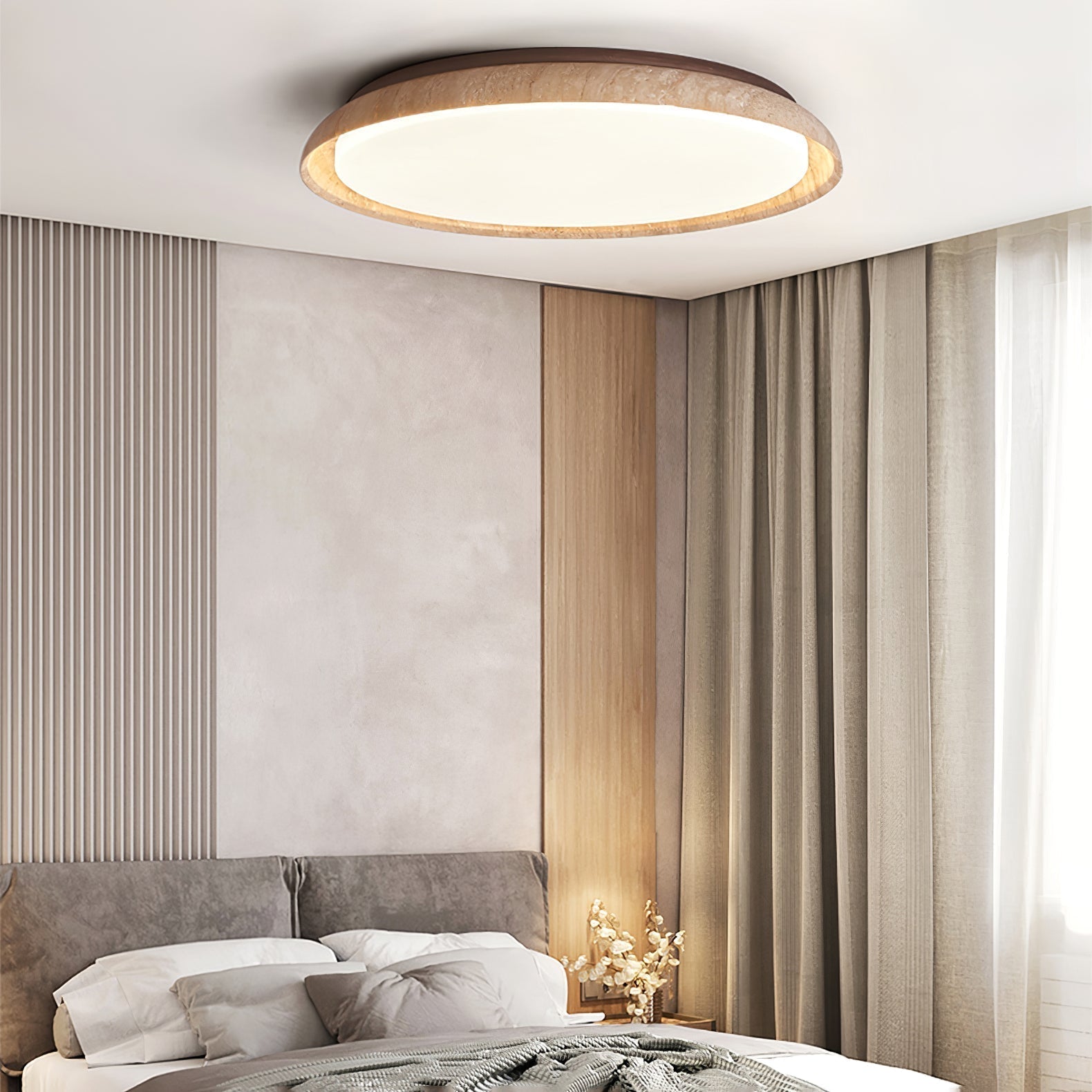 Elvinila Ring-Rim Travertine Ceiling Light - Lamp Copper