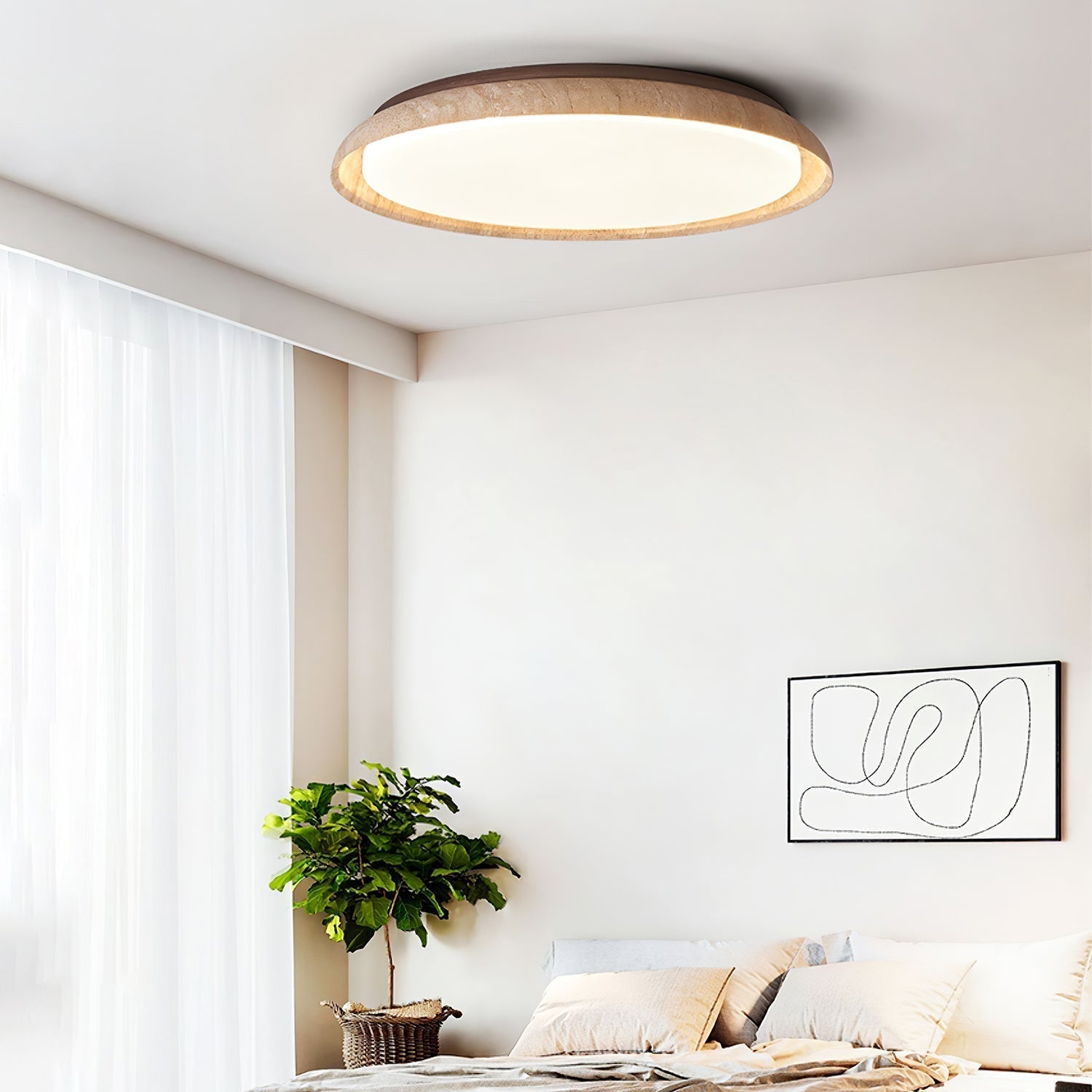 Elvinila Ring-Rim Travertine Ceiling Light - Lamp Copper
