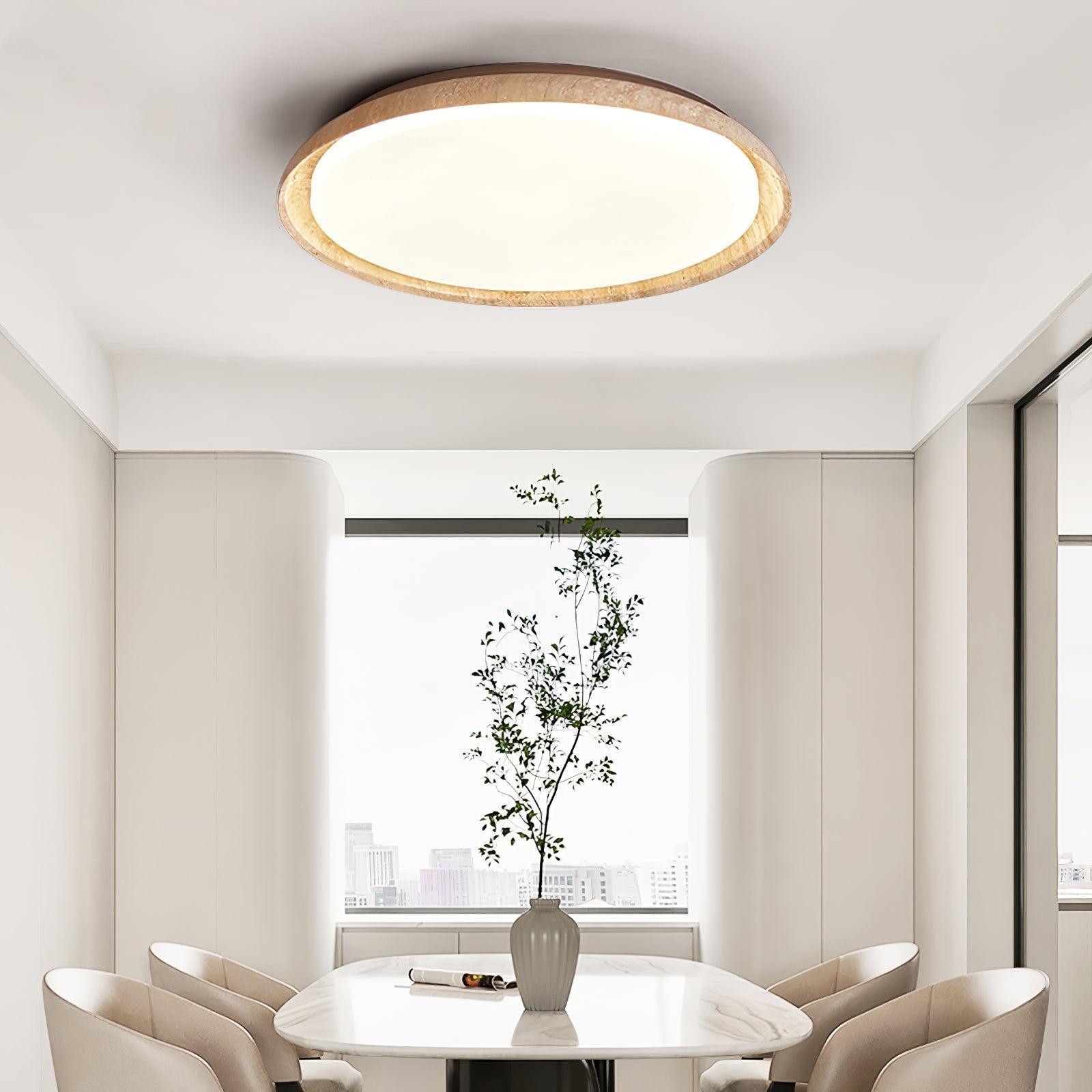 Elvinila Ring-Rim Travertine Ceiling Light - Lamp Copper