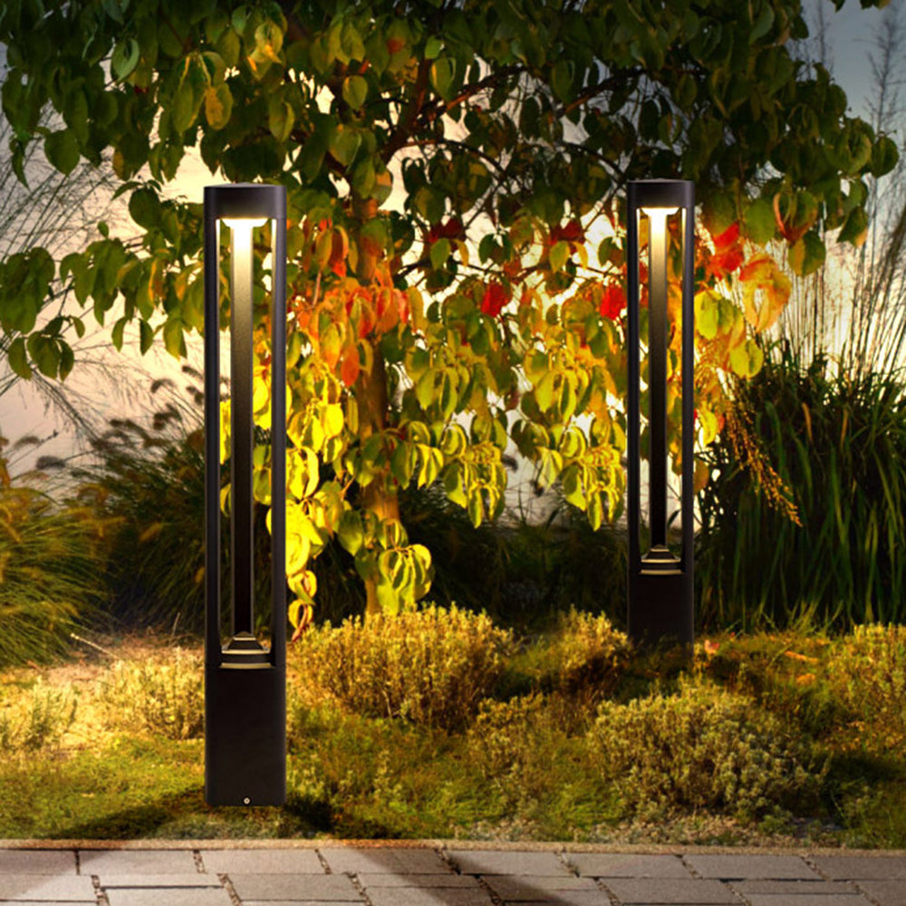 Ray Contemporary Metal Triangular Hollow Outdoor Path Light, Black - Lamp Copper