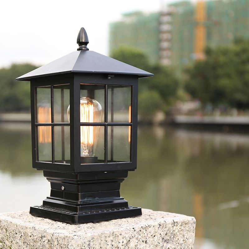 Etilo Modern Metal Glass Lantern LED Outdoor Light Post - Lamp Copper