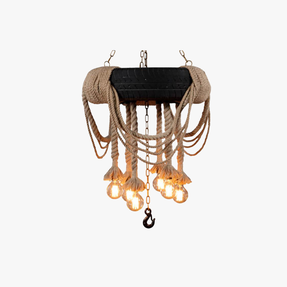 Epoch Vintage Industrial Chandelier Hemp Rope Tyre Dining Room - Lamp Copper