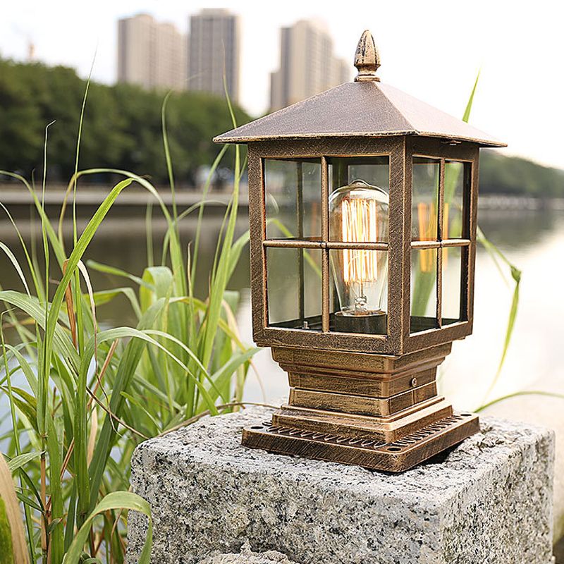 Etilo Modern Metal Glass Lantern LED Outdoor Light Post - Lamp Copper