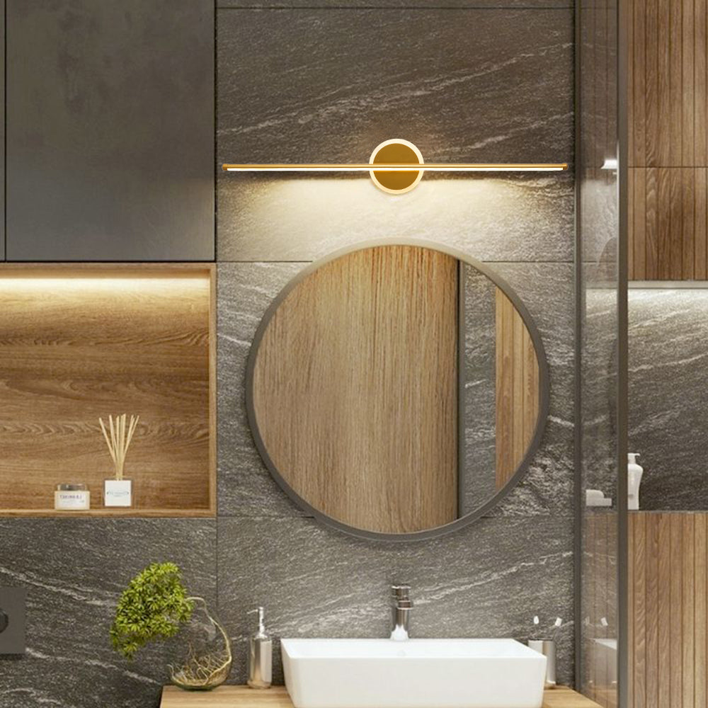 Arisha LED Linear Mirror Front Vanity Wall Lamp, Black/Gold - Lamp Copper