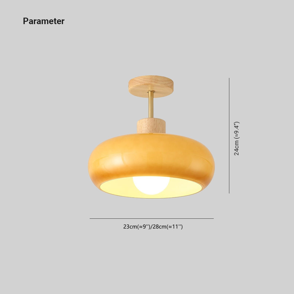 Valentina Flush Mount Ceiling Light Cup Minimalist Wood/Glass White/Orange - Lamp Copper