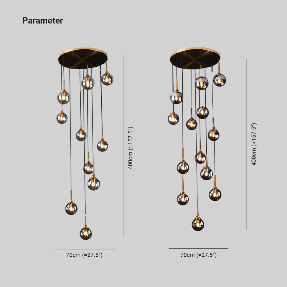 Valentina Modern Spiral Ball Glass Staircase Chandelier - Lamp Copper