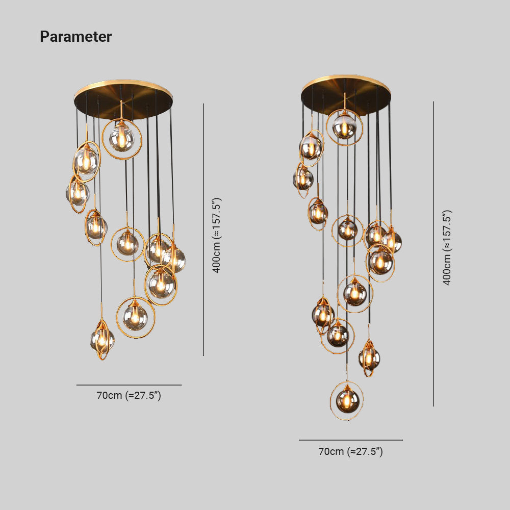 Valentina Modern Spiral Ball Glass Staircase Chandelier - Lamp Copper
