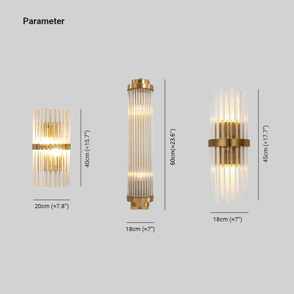Ray Modern Cylindrical Metal/Crystal Wall Lamp, Gold - Lamp Copper