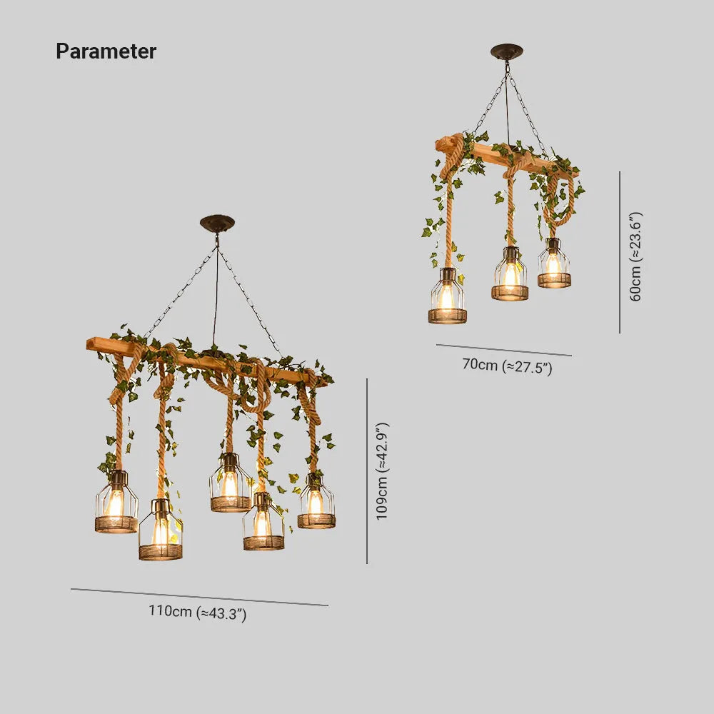 Epoch Caged Vintage Farmhouse Wood Beam Pendant Light 3/5 Heads - Lamp Copper