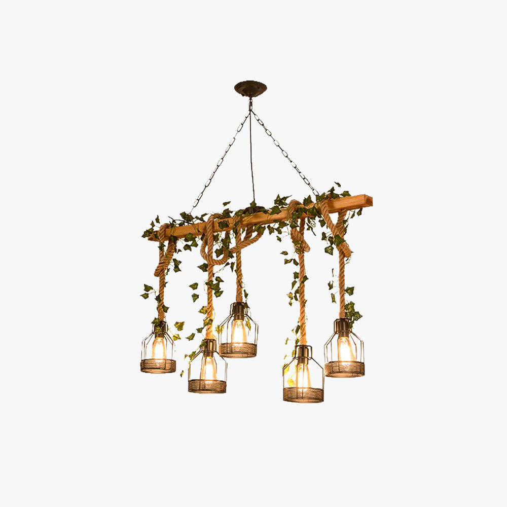 Epoch Caged Vintage Farmhouse Wood Beam Pendant Light 3/5 Heads - Lamp Copper