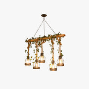 Epoch Caged Vintage Farmhouse Wood Beam Pendant Light 3/5 Heads - Lamp Copper