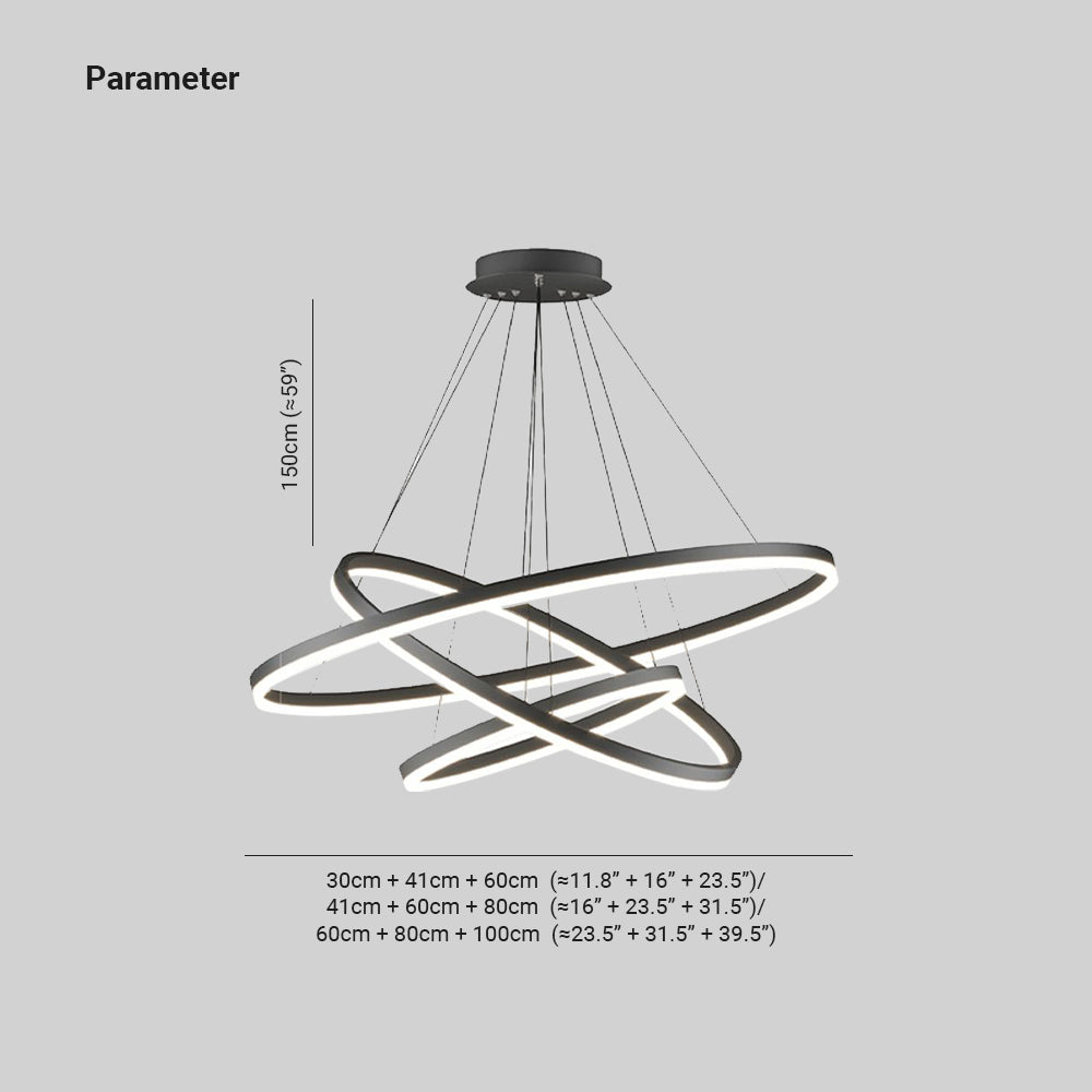 Arisha 3-Rings Black Black Modern Pendant Light - Lamp Copper