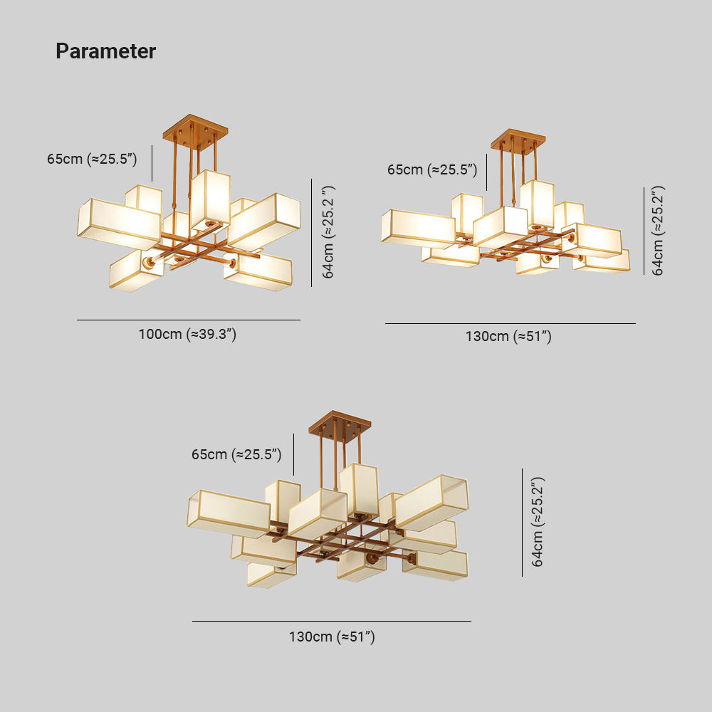 Arisha Pendant Light Square Retro, Metal/Fabric, Black/Gold, Living Room - Lamp Copper