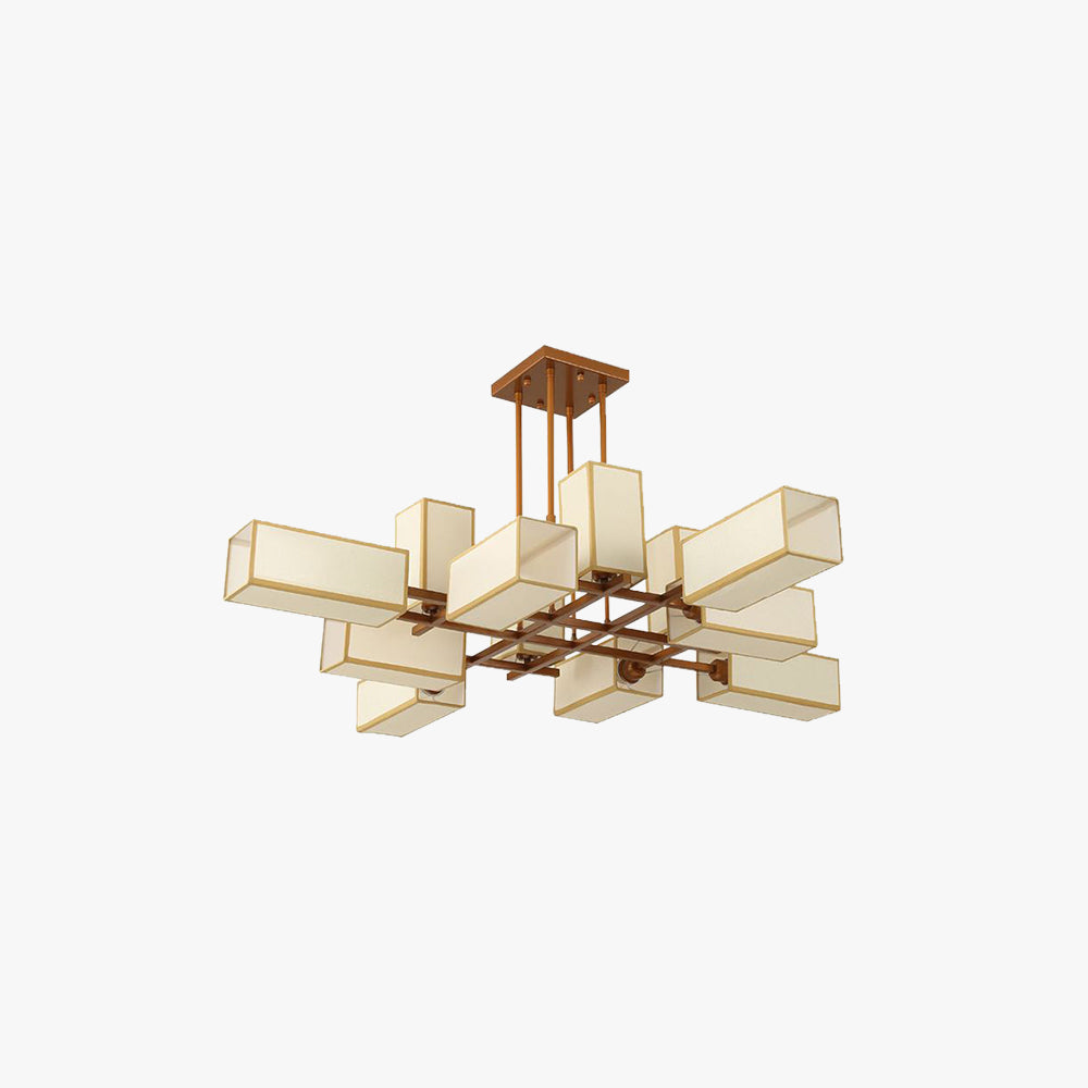 Arisha Pendant Light Square Retro, Metal/Fabric, Black/Gold, Living Room - Lamp Copper