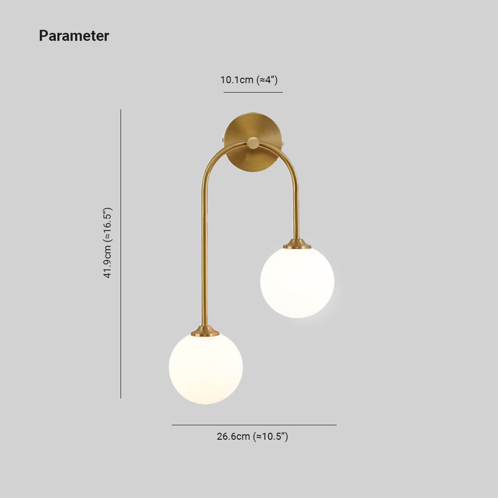 Valentina Modern Arc Globe Glass Wall Lamp, Brass, Living Room - Lamp Copper
