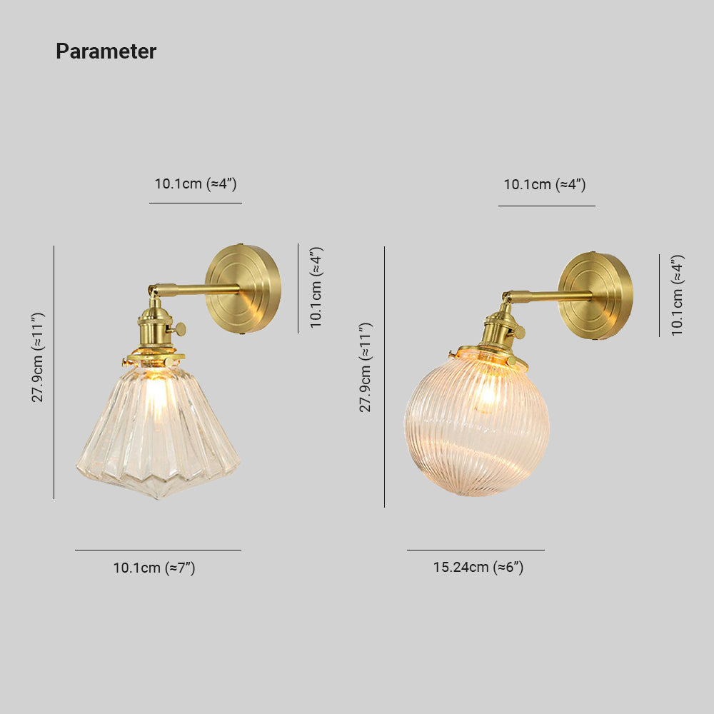 Valentina Luxury Globe/Flower Glass Vanity Wall Lamp, Gold, Bedroom - Lamp Copper