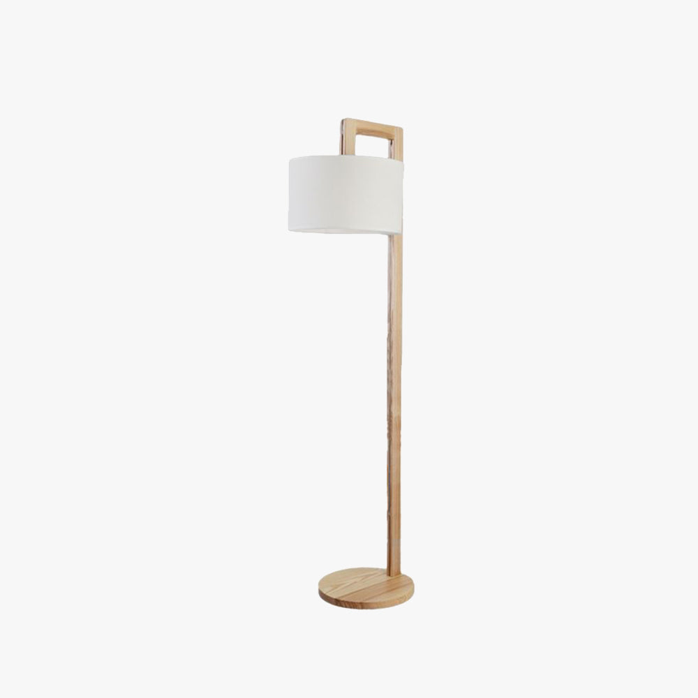 Ozawa Japanese Right Angle Arm Floor Lamp, Beige, Wood/Fabric - Lamp Copper