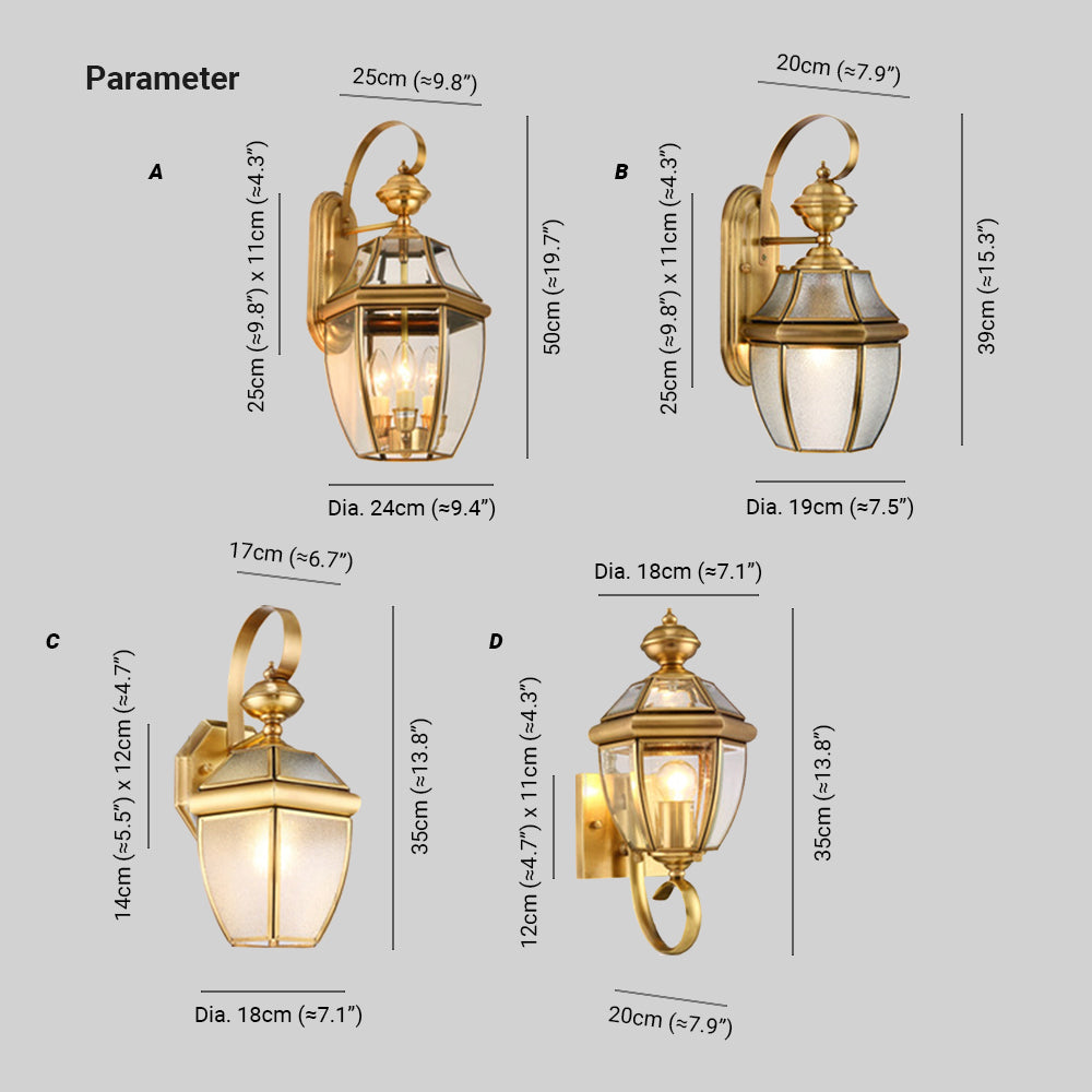Ray Vintage Lantern Metal Outdoor Wall Lamp, Gold - Lamp Copper