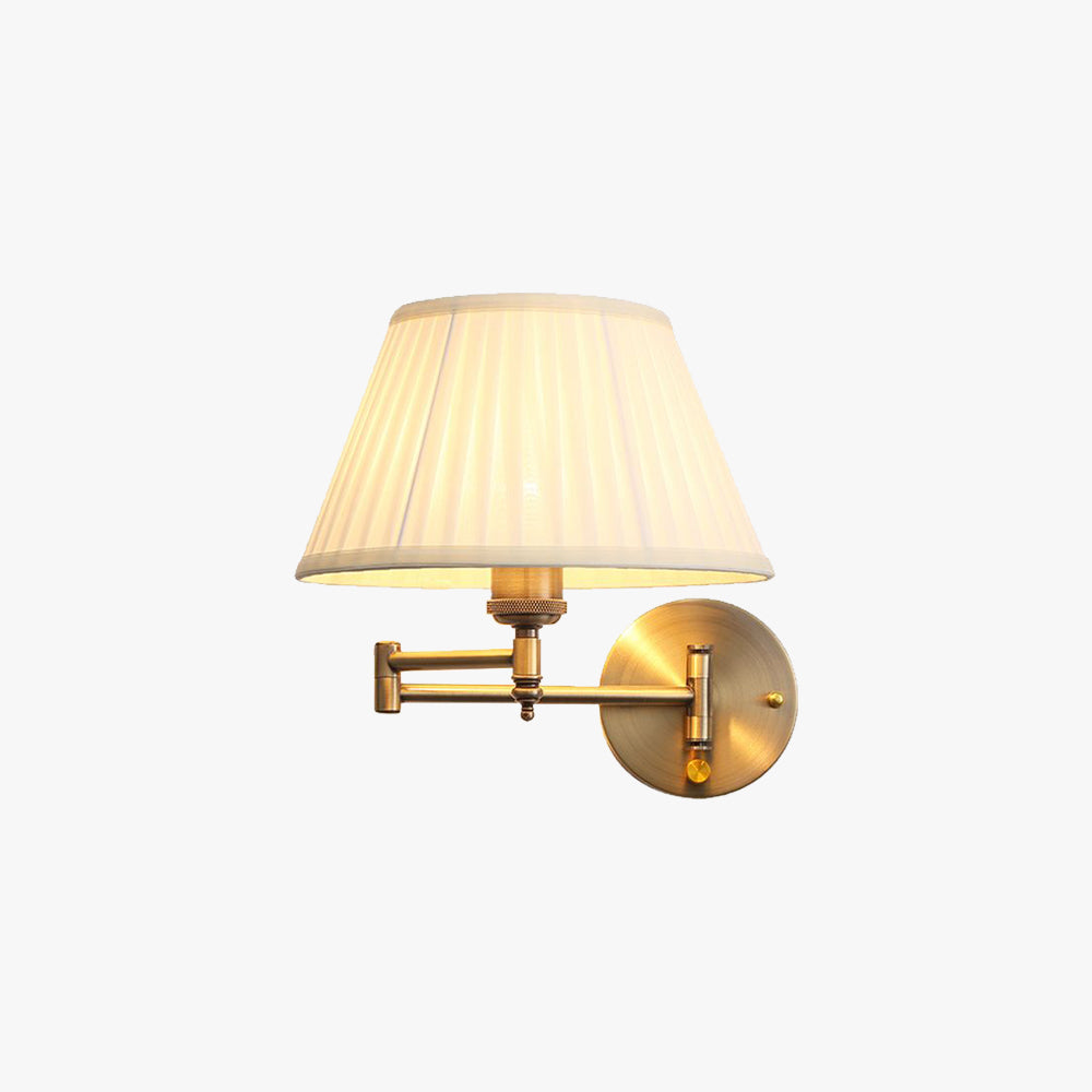 Arisha Wall Lamp Vintage, Pleated Fabric Adjustable, White/Beige, Bedroom - Lamp Copper