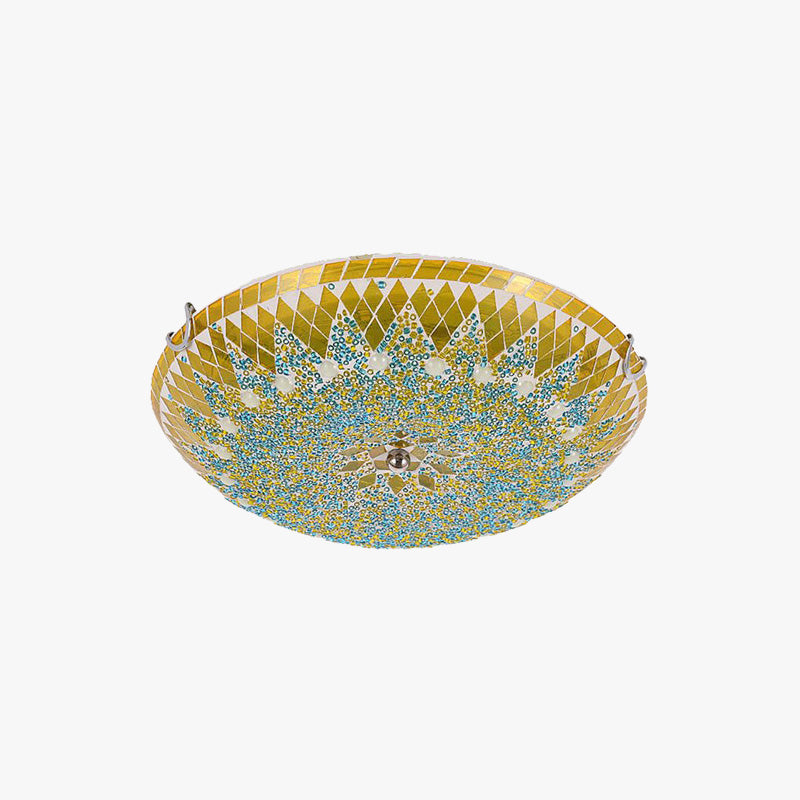 Tiffany Modern Mediterranean Glass Flush Mount Ceiling Light Blue/Yellow/White - Lamp Copper
