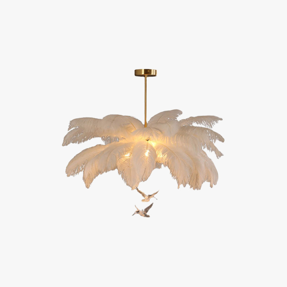 O'Moore Ostrich Contemporary Elegant Feather Chandelier, White - Lamp Copper