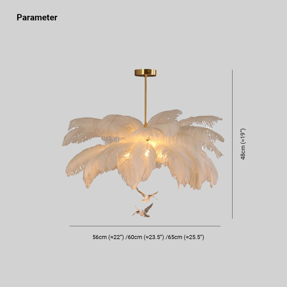 O'Moore Ostrich Contemporary Elegant Feather Chandelier, White - Lamp Copper