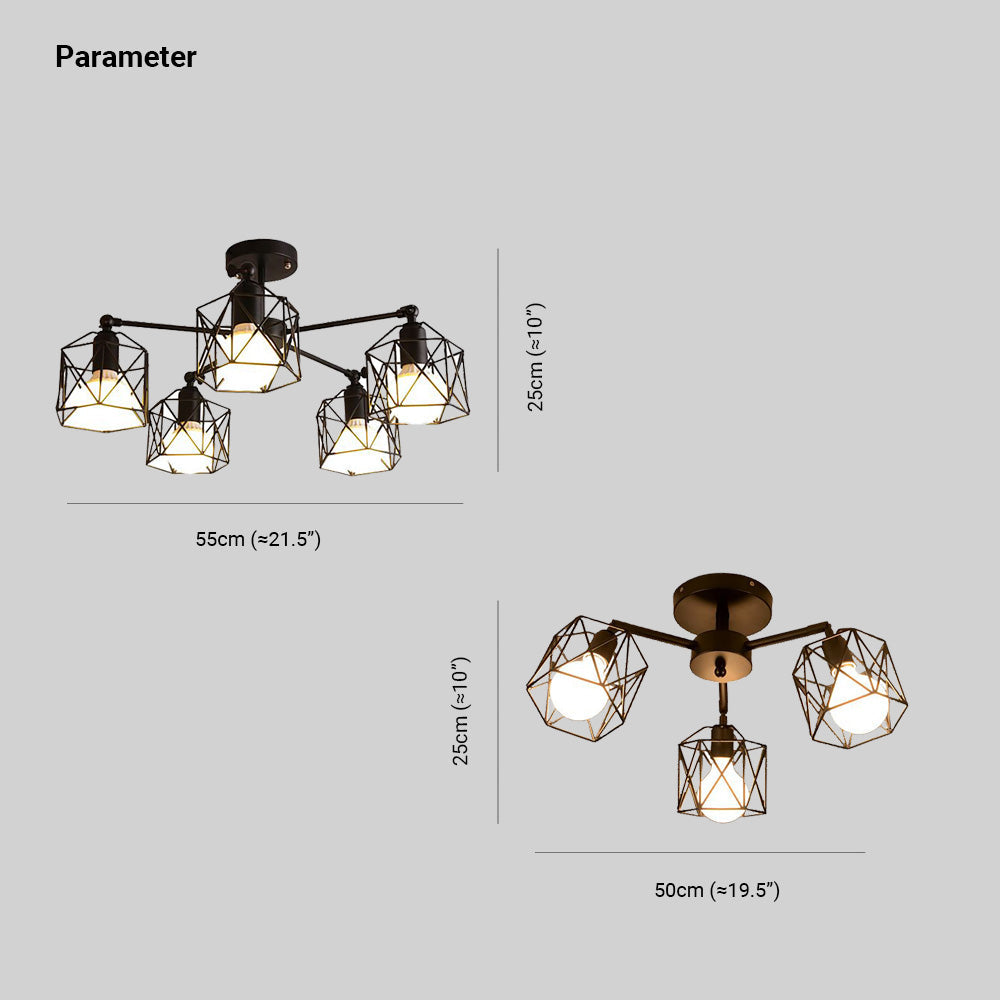 Arisha Black Semi-Flush Mount Ceiling Light - Lamp Copper