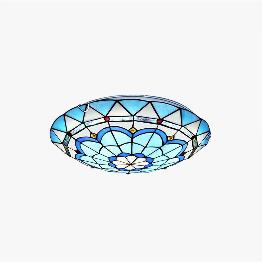 Tiffany Flush Mount Glass Colorful Ceiling Light, Bedroom - Lamp Copper