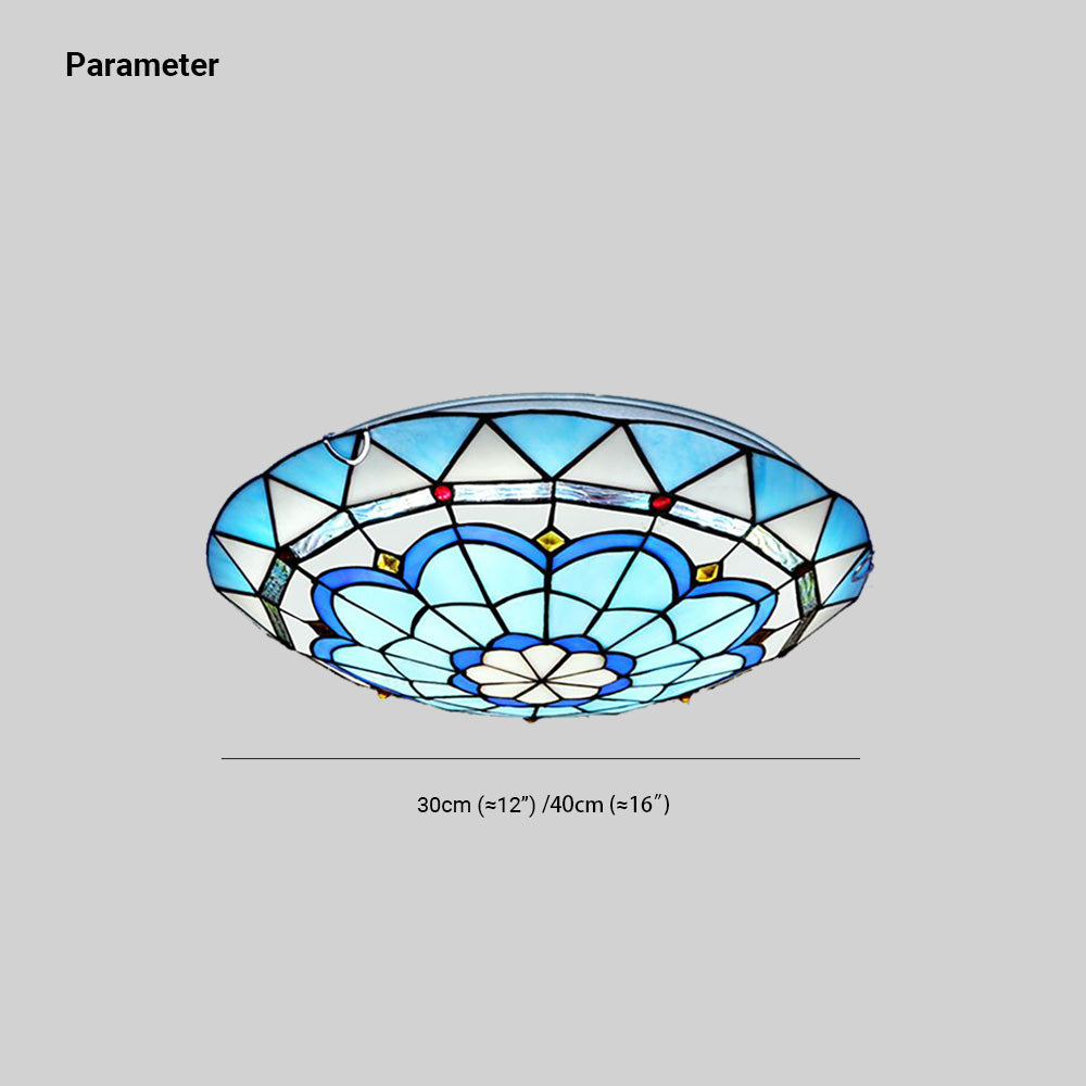 Tiffany Flush Mount Glass Colorful Ceiling Light, Bedroom - Lamp Copper