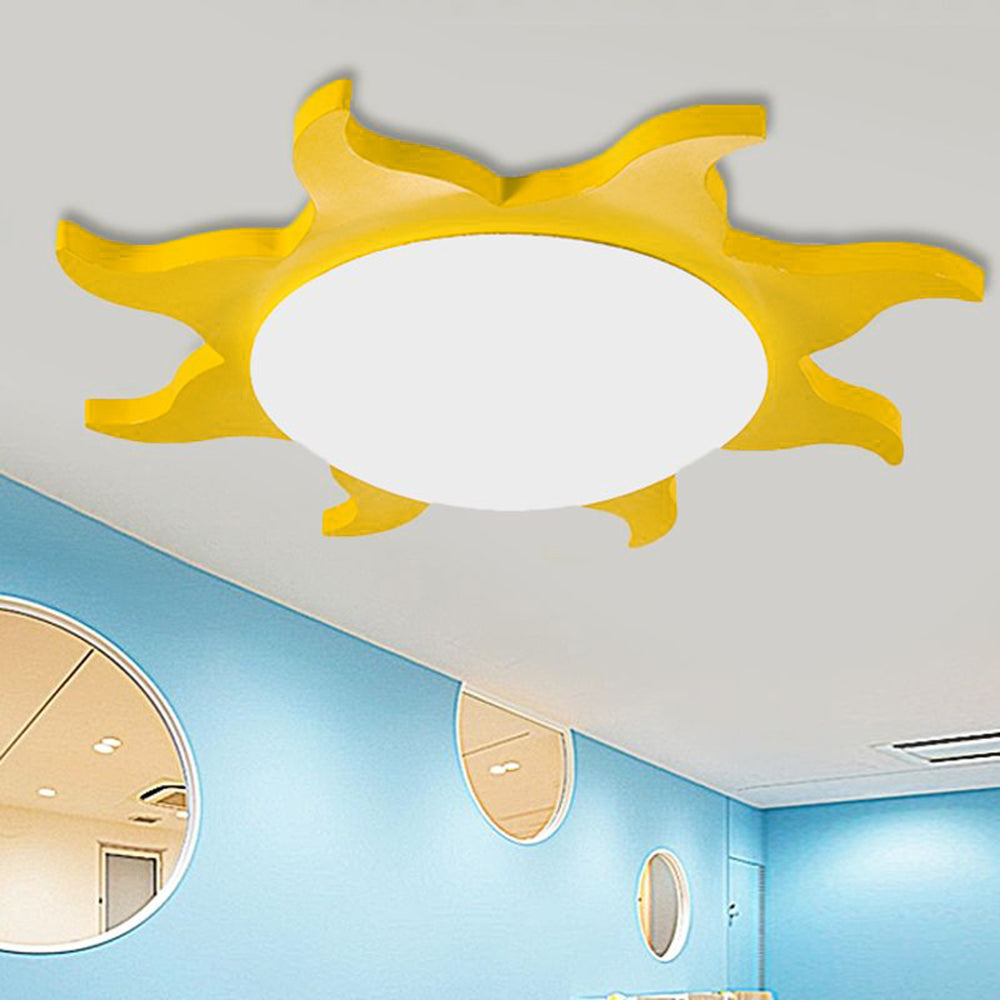 Aria Modern Sun Round Flush Mount Ceiling Light, Red/Yellow/Blue/Green, Bedroom - Lamp Copper
