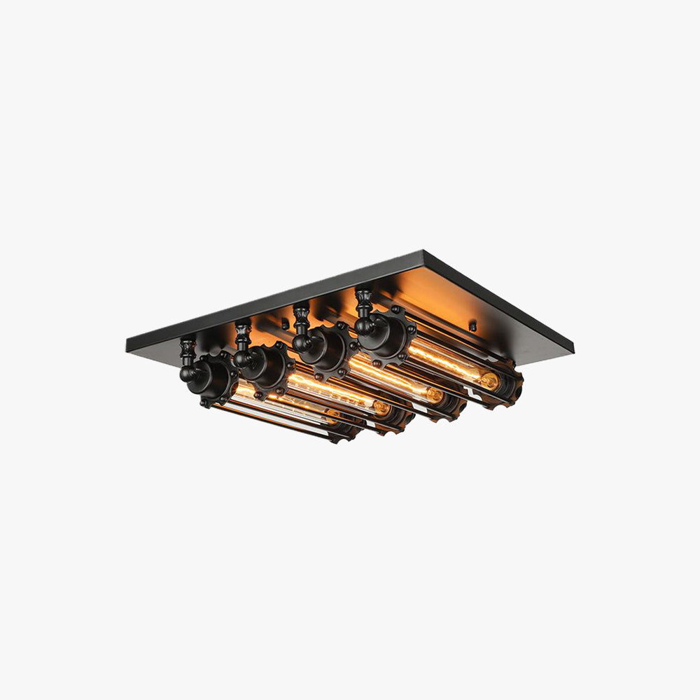 Austin Vintage Tubed Metal Flush Mount Ceiling Light, Black, Living Room - Lamp Copper