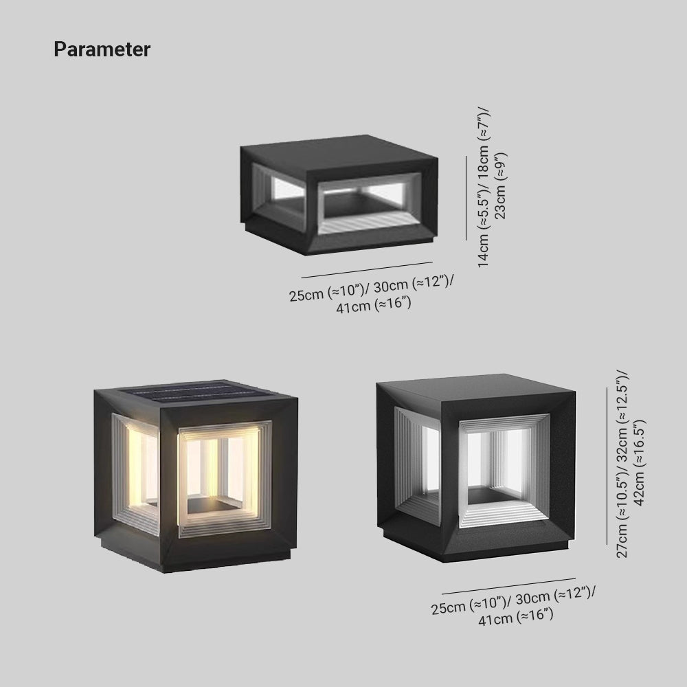 Ray Contemporary LED Cube Metal Outdoor Lamps, Black - Lamp Copper