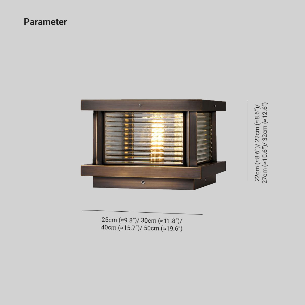 Ray Modern Rectangular Metal Outdoor Solar Lamp, Black/ Brass/Bronze - Lamp Copper