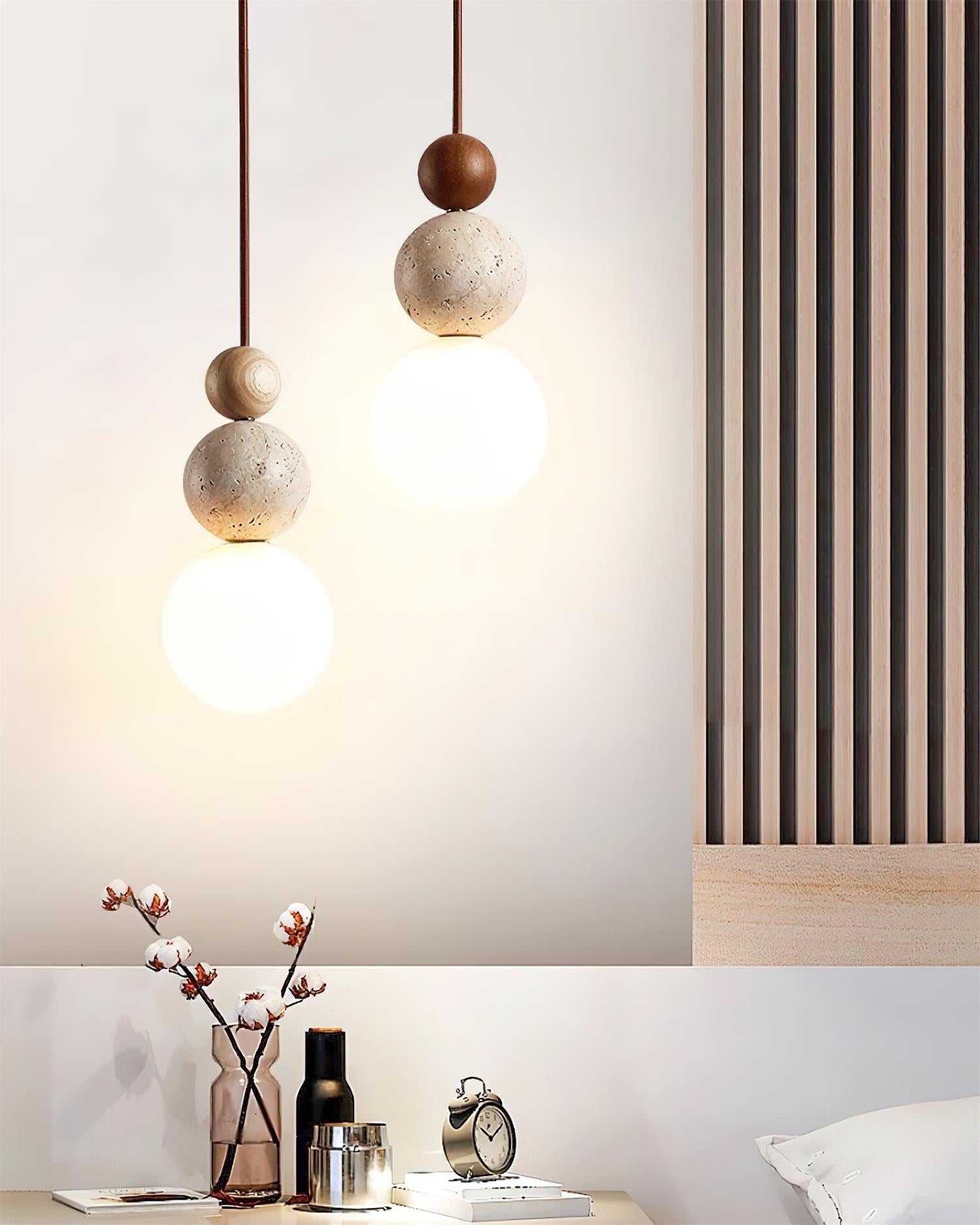 Ball Travertine Pendant Lamp - Lamp Copper