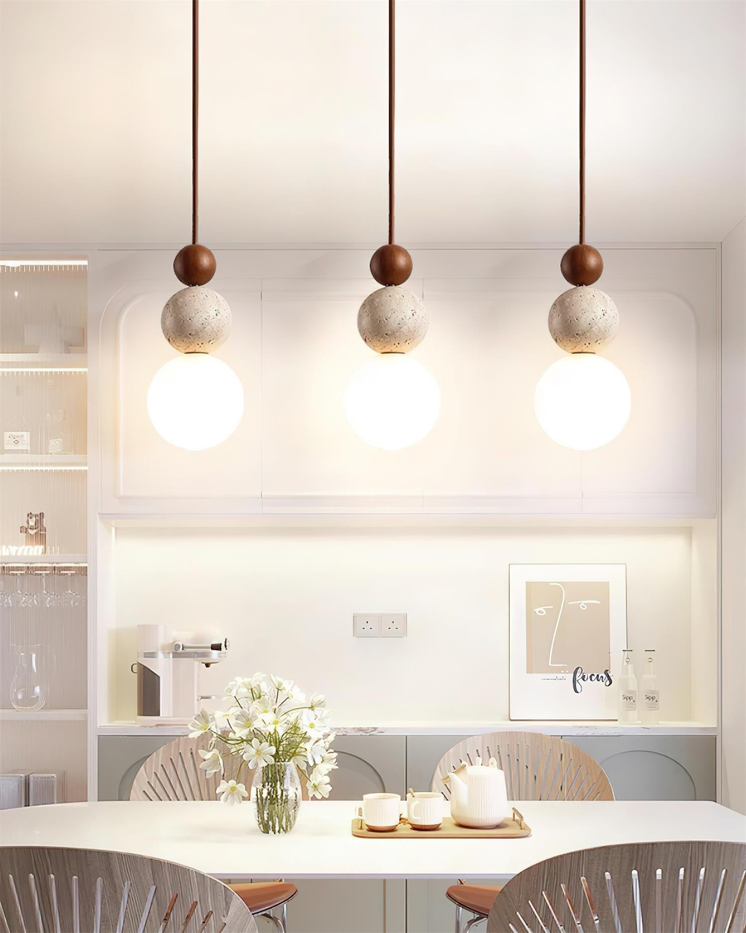 Ball Travertine Pendant Lamp - Lamp Copper