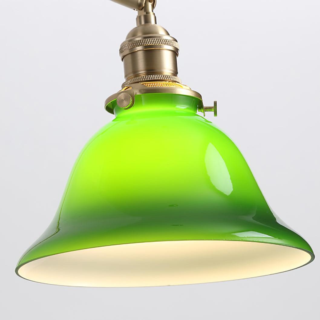 Wall Lamp Brass and Glass Shade Walnut Wood Base Adjustable Arm Vintage - Lamp Copper