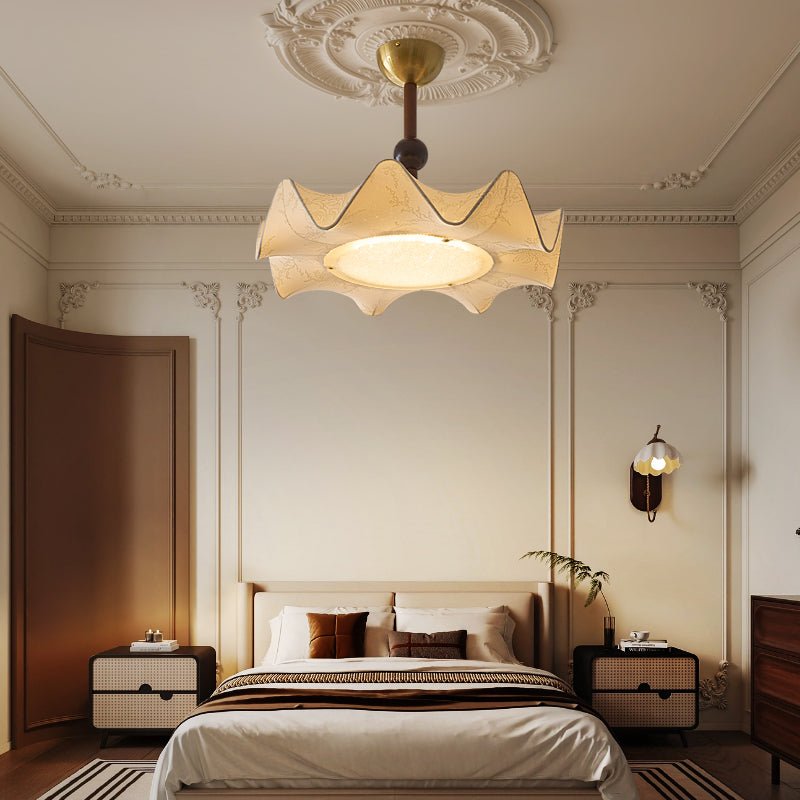Cyrie Ceiling Light Floral-patterned etched fabric Wood - Lamp Copper
