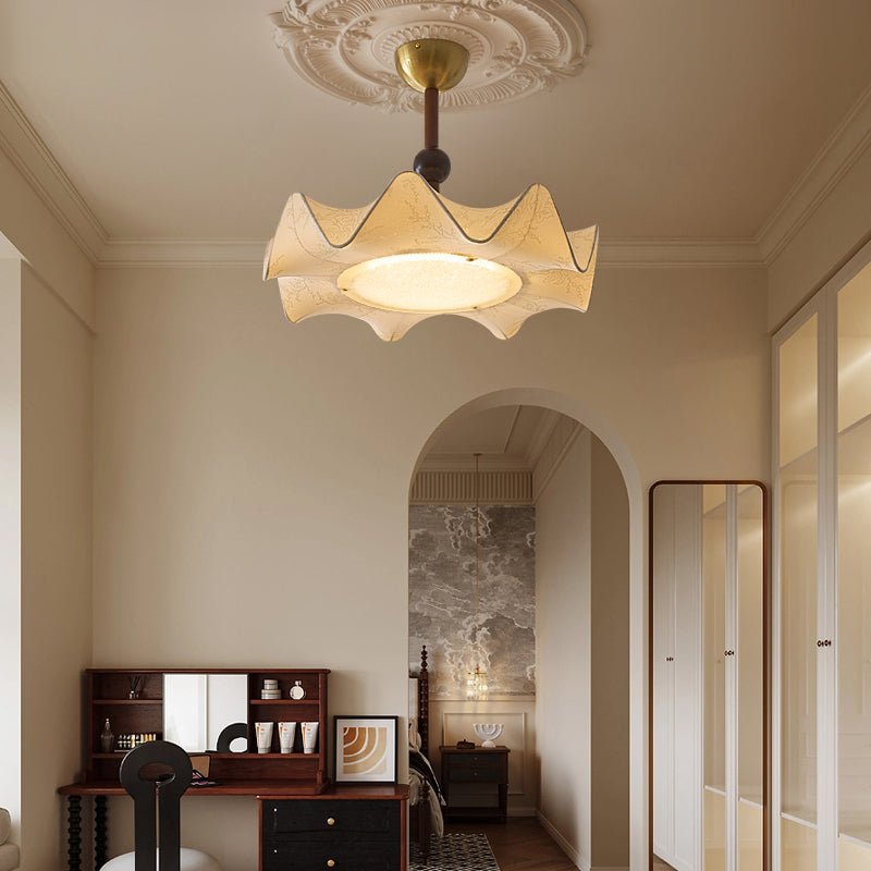 Cyrie Ceiling Light Floral-patterned etched fabric Wood - Lamp Copper