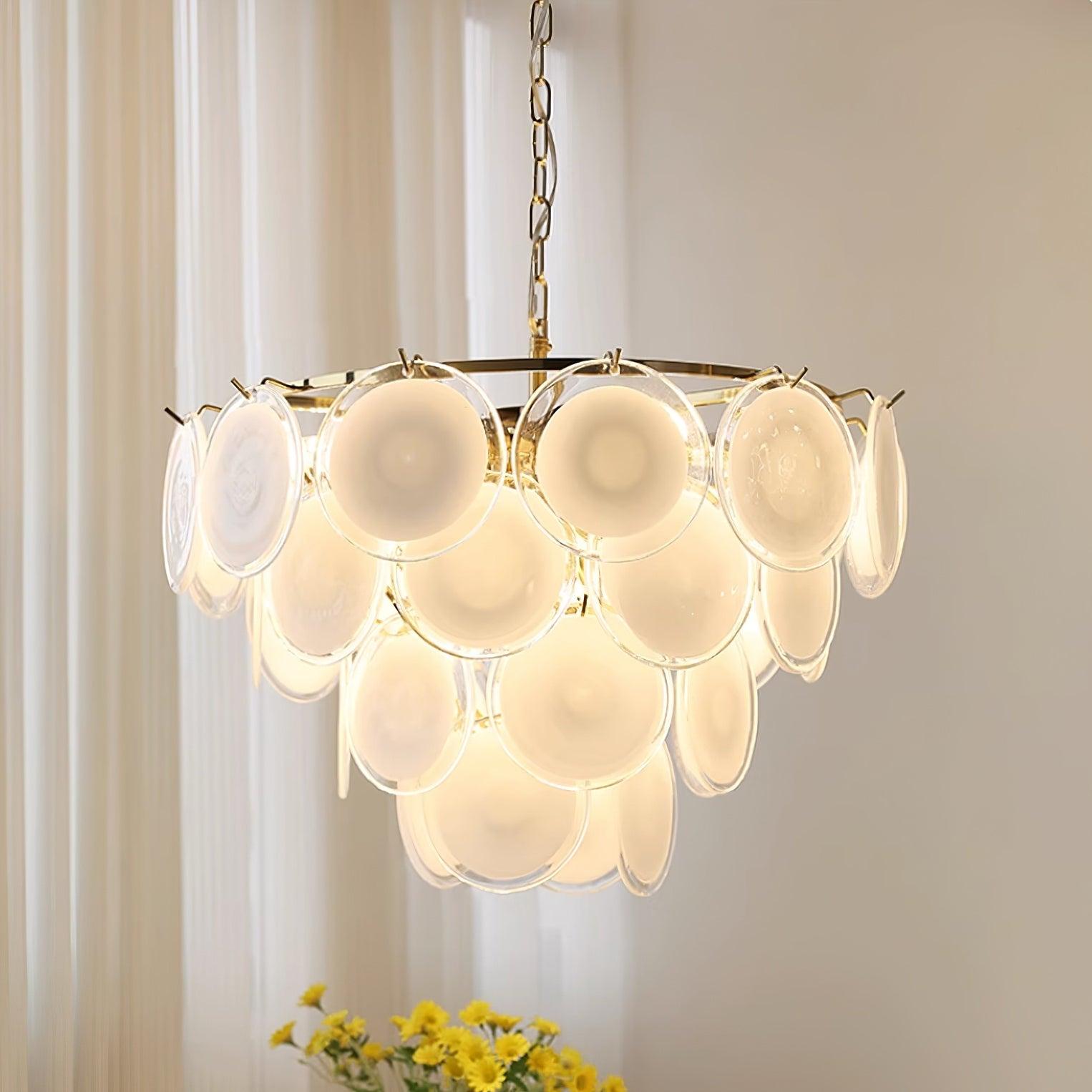 Esona Cascading Frosted Glass Discs Chandelier - Lamp Copper