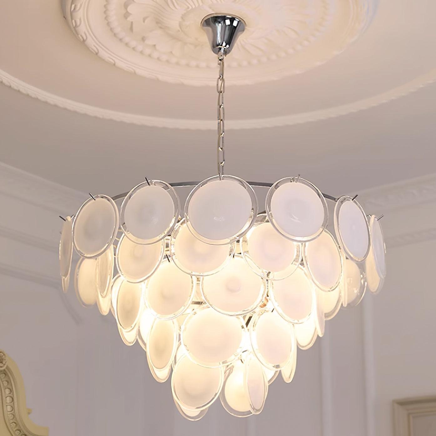 Esona Cascading Frosted Glass Discs Chandelier - Lamp Copper