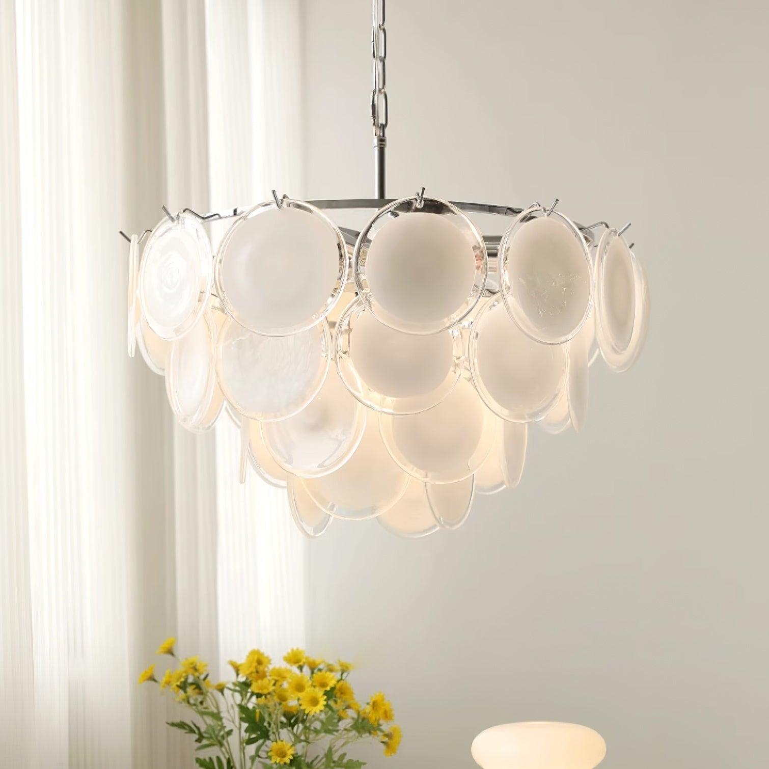 Esona Cascading Frosted Glass Discs Chandelier - Lamp Copper