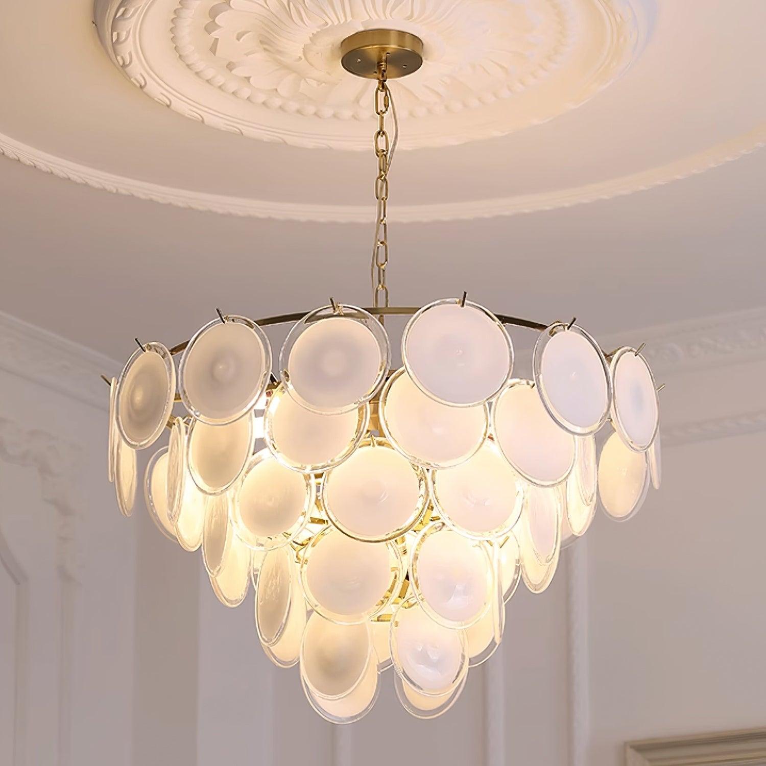 Esona Cascading Frosted Glass Discs Chandelier - Lamp Copper