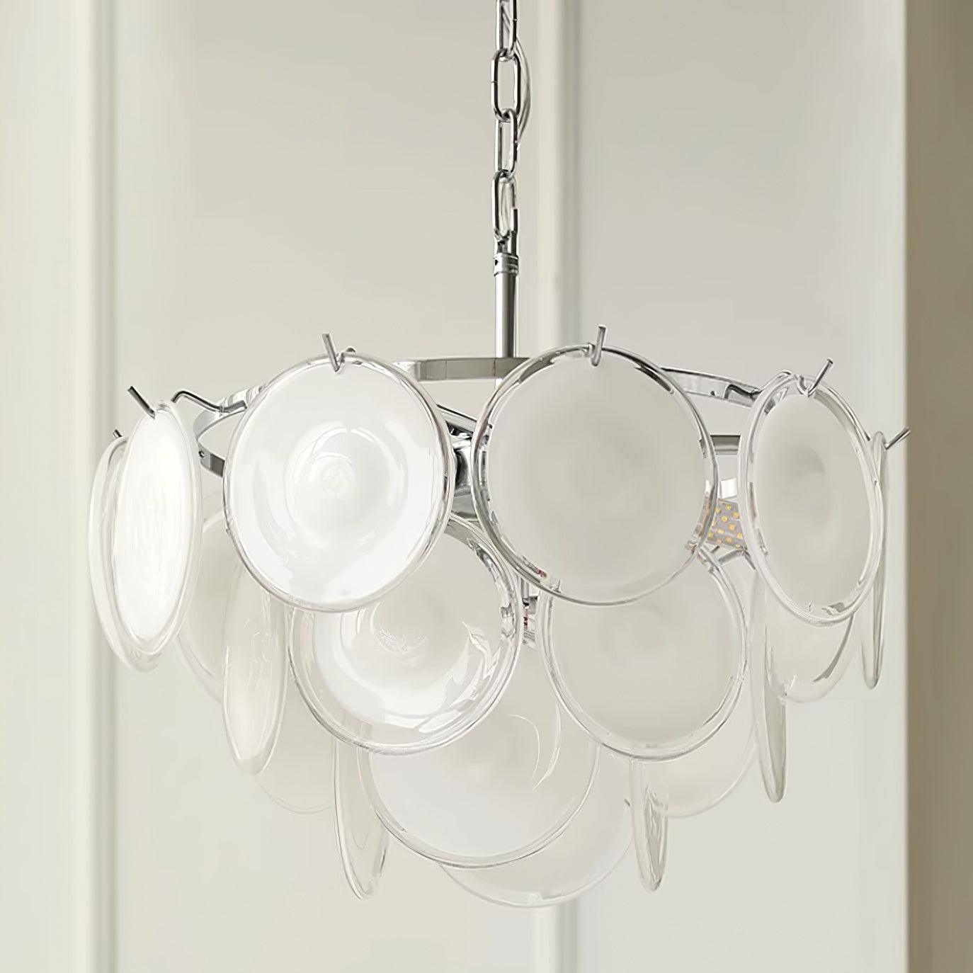 Esona Cascading Frosted Glass Discs Chandelier - Lamp Copper