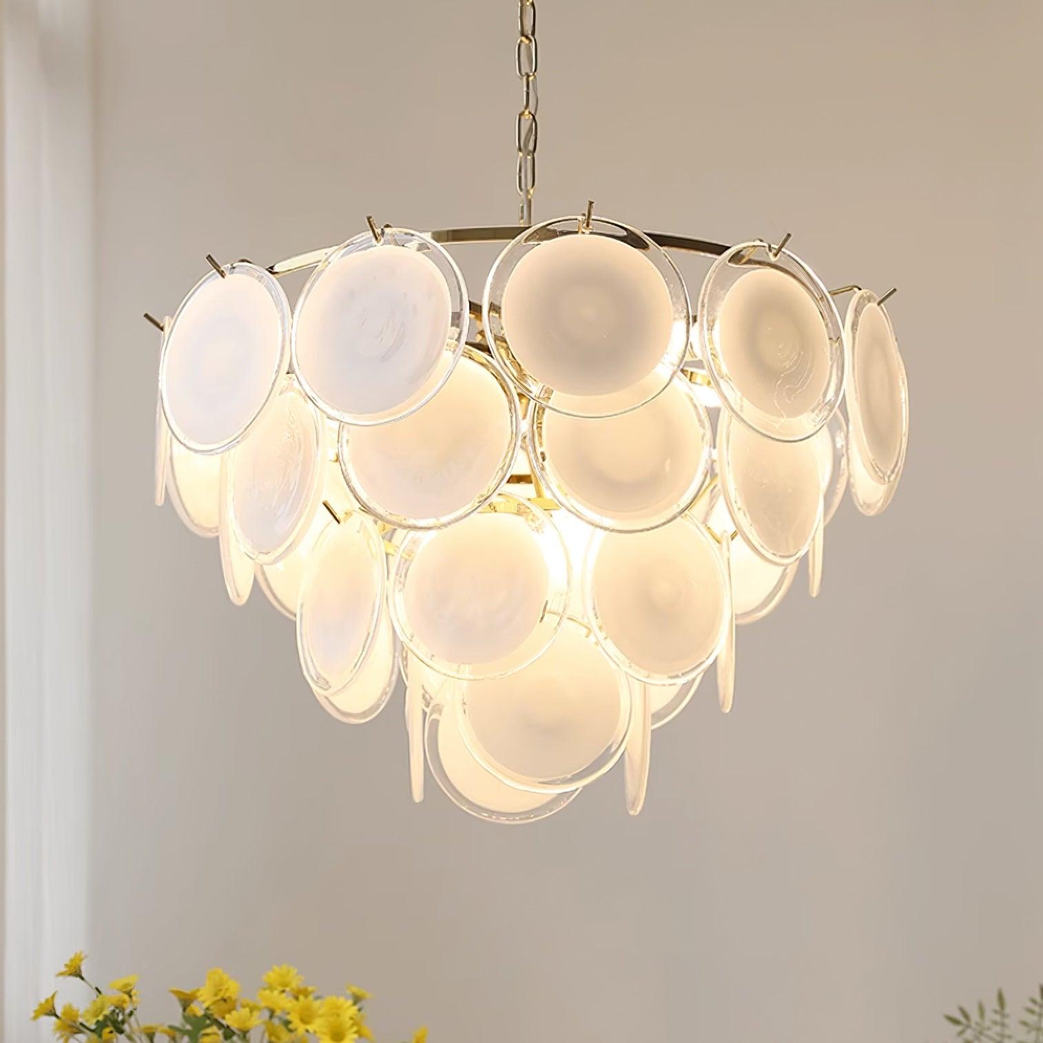 Esona Cascading Frosted Glass Discs Chandelier - Lamp Copper