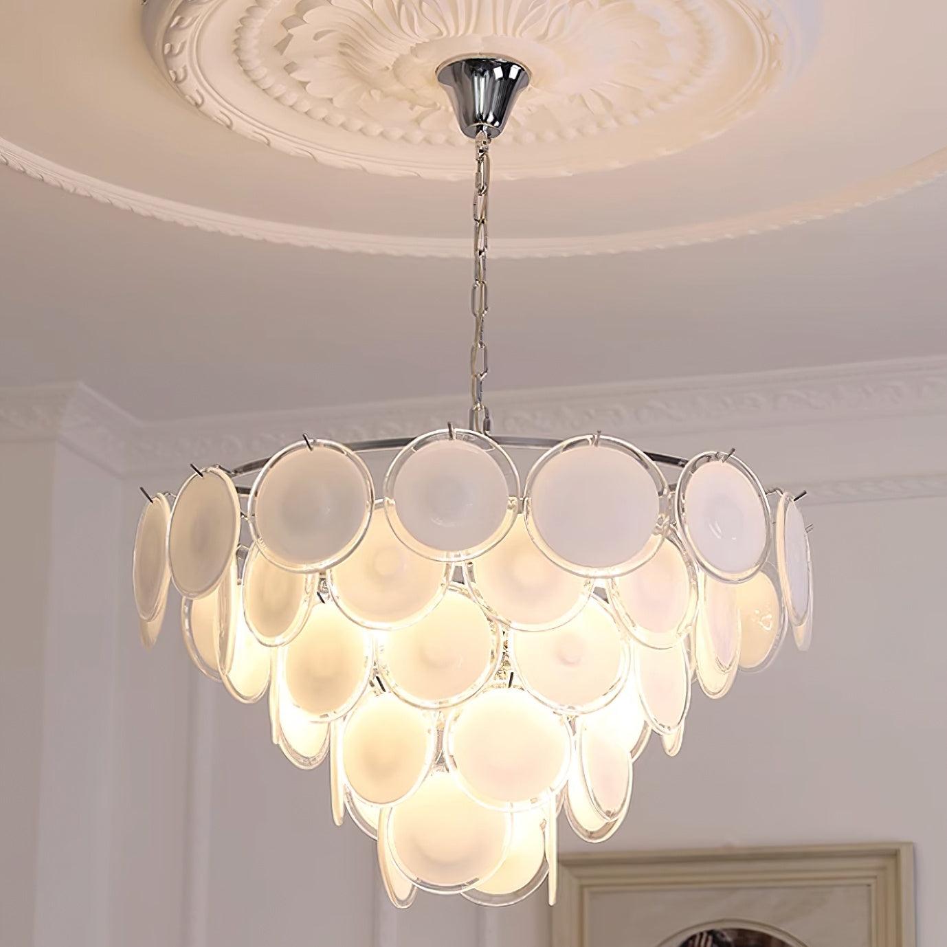 Esona Cascading Frosted Glass Discs Chandelier - Lamp Copper