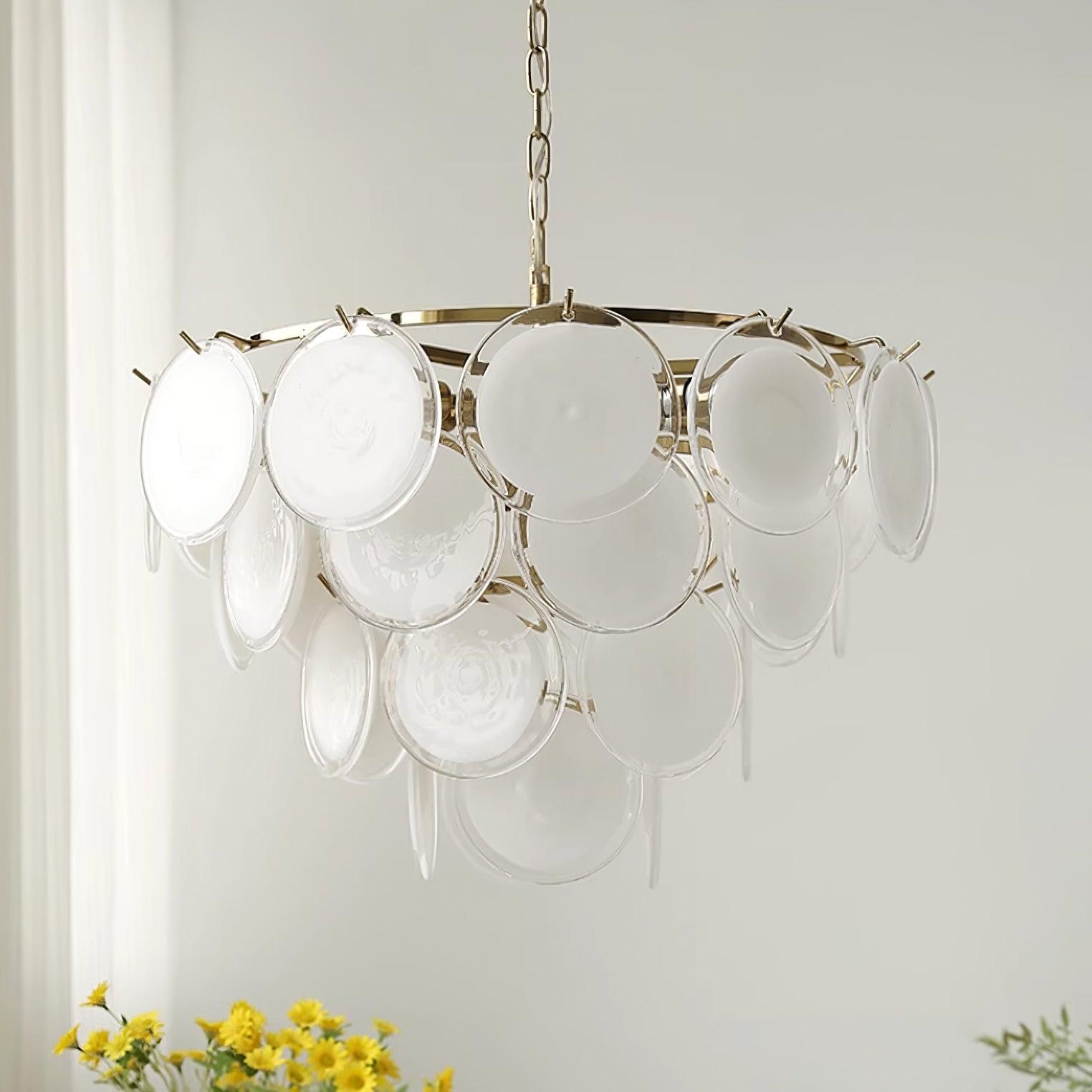 Esona Cascading Frosted Glass Discs Chandelier - Lamp Copper