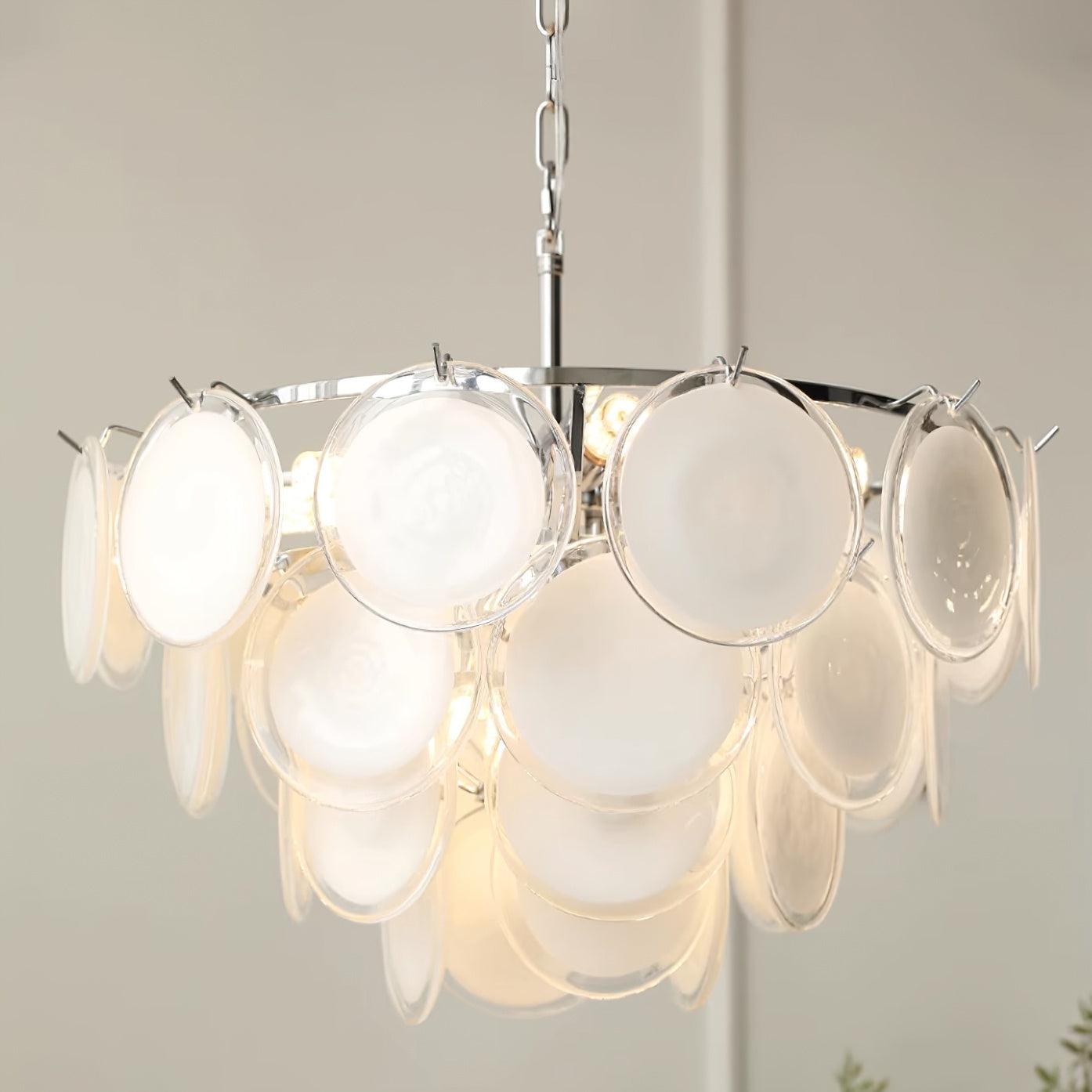 Esona Cascading Frosted Glass Discs Chandelier - Lamp Copper